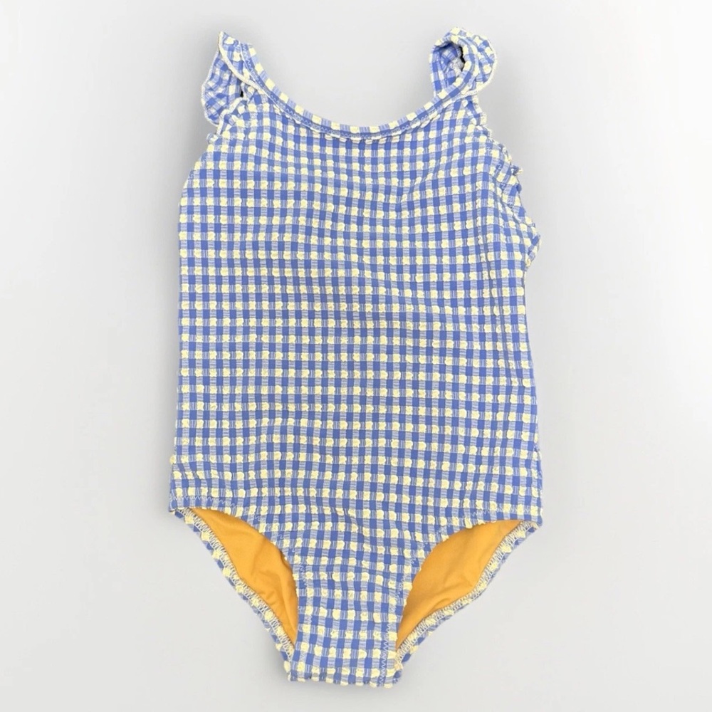 Crewcuts Girl Swimsuit Gingham Blue White Check Factory Size 2 Beach Pool Resort